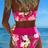 Lorena - Bikini z kontrastowym kwiatowym wzorem i rozcięciem