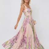 Sukienka Midi Bez Rękawów z Satyny z Kwadratowym Dekoltem i Eleganckimi Faldami