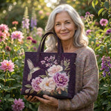 Ręcznie robiona torba z pikowaniem - Kolibry i Orchidee