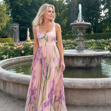 Sukienka Midi Bez Rękawów z Satyny z Kwadratowym Dekoltem i Eleganckimi Faldami