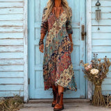 Maria - Casualna Sukienka z Długim Rękawem w Stylu Vintage