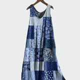 Sukienka z Wzorem Patchwork w Odcieniach Niebieskiego