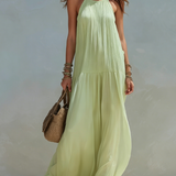 Liwia - Maxi Sukienka Boho Zielony Pistacjowy
