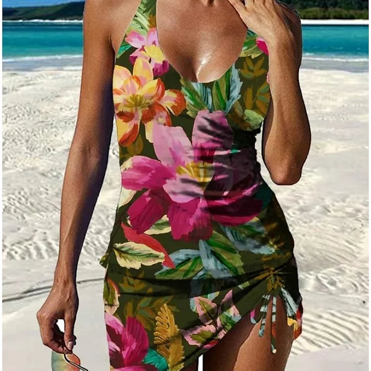 Filipa - Tankini w kwiatowy wzór z szortami, efekt płaskiego brzucha