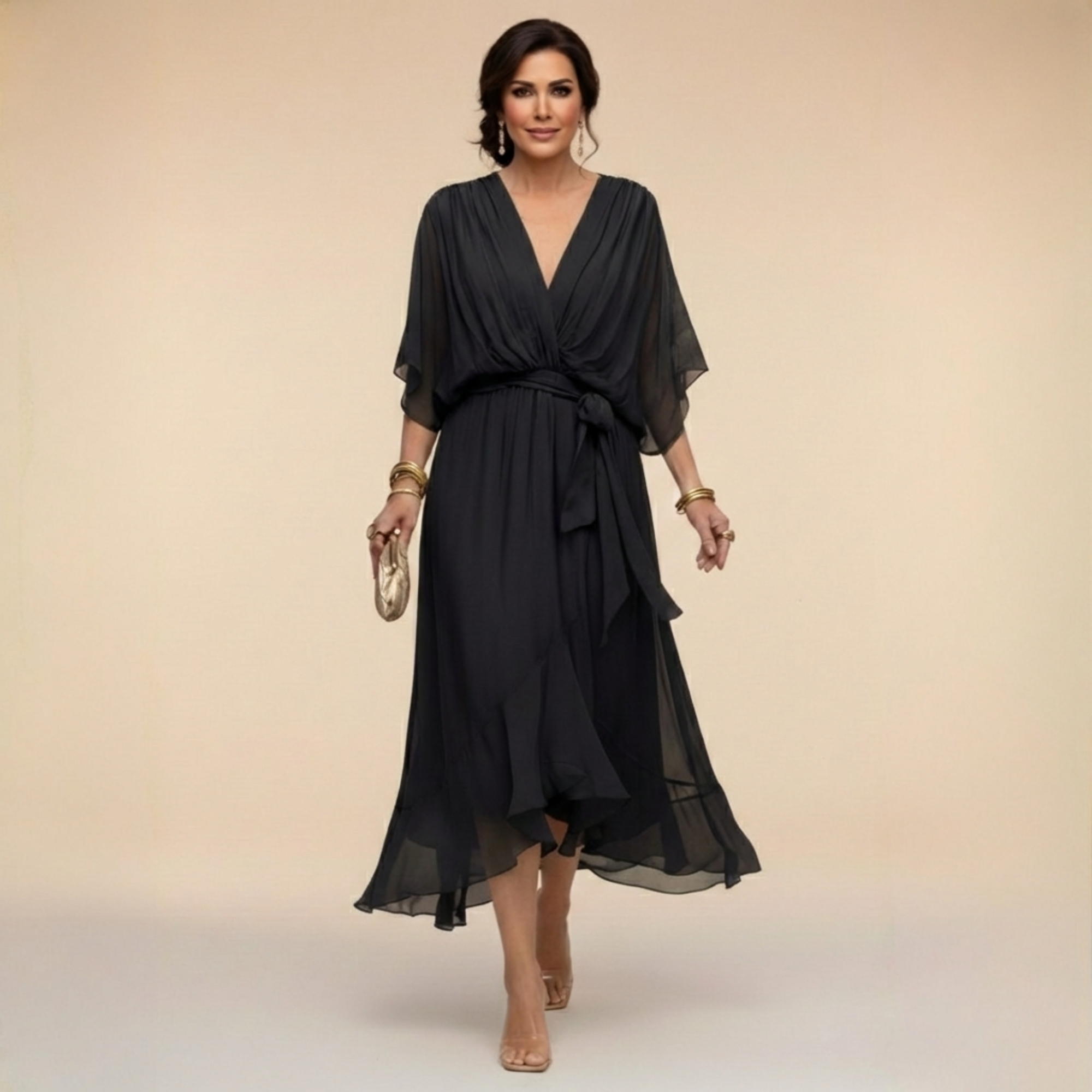 Monica | Elegancka sukienka z szyfonu z dekoltem w kształcie V