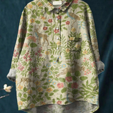 Georgina - Koszula Casual Vintage w Kwiaty z Zwierzętami