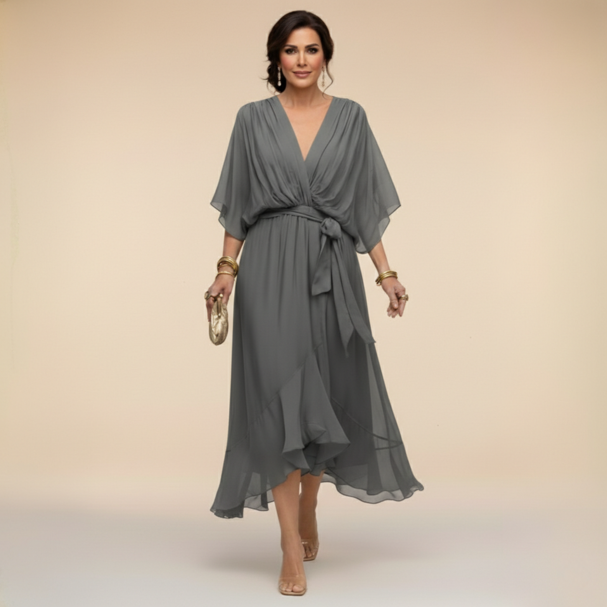 Monica | Elegancka sukienka z szyfonu z dekoltem w kształcie V