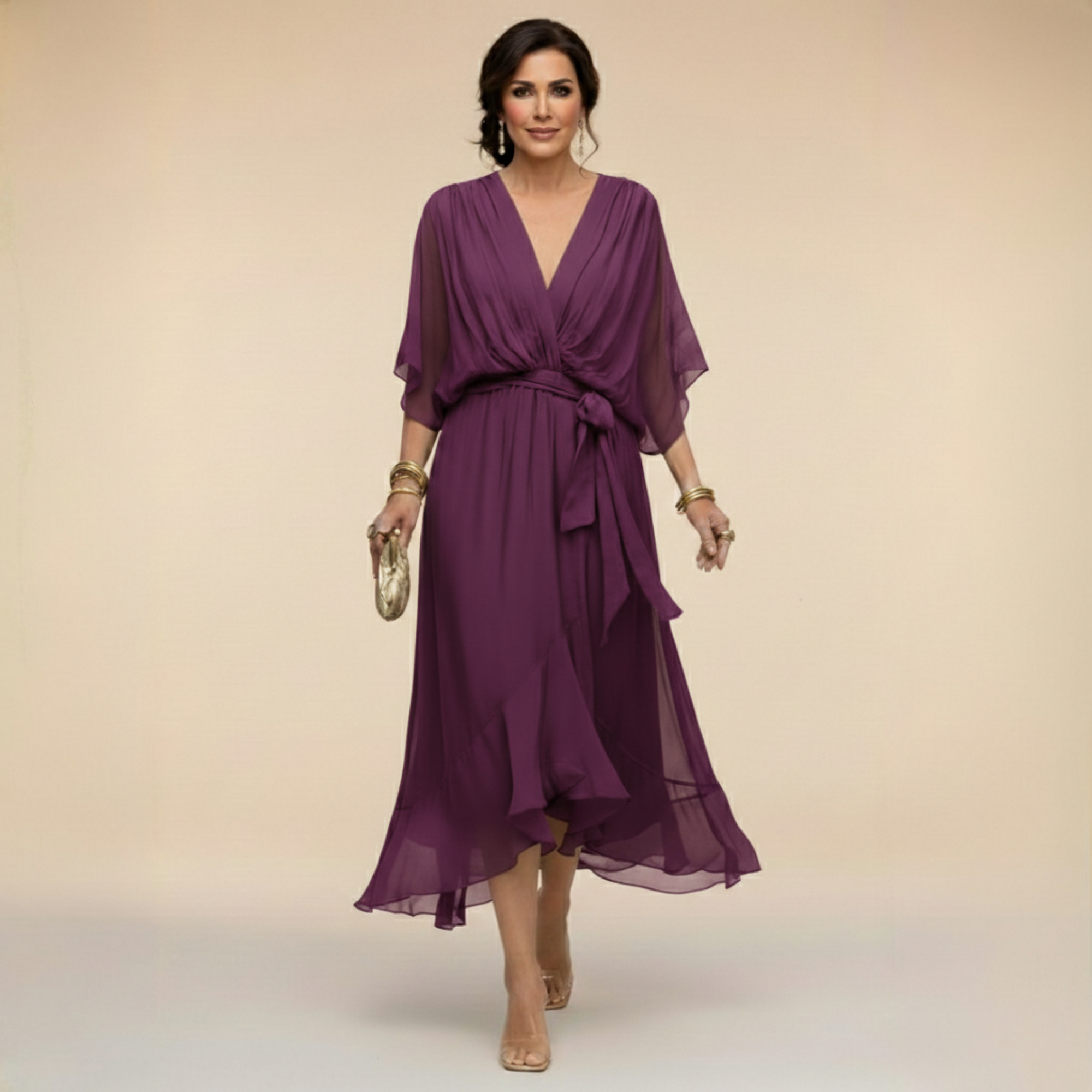 Monica | Elegancka sukienka z szyfonu z dekoltem w kształcie V