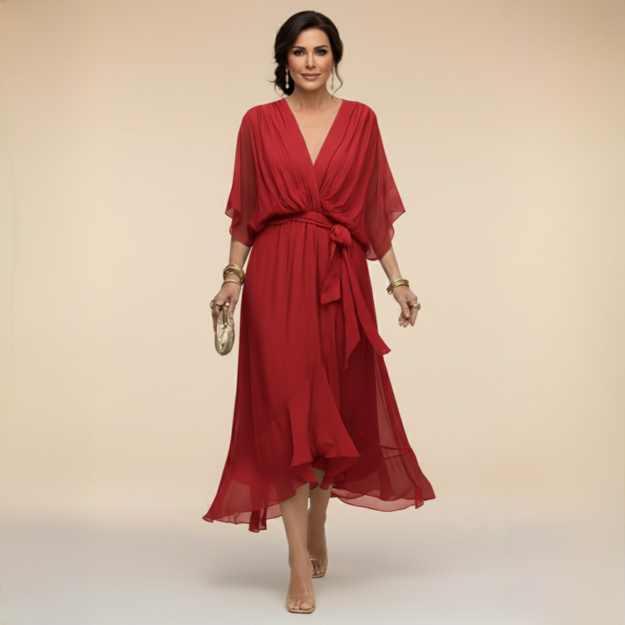 Monica | Elegancka sukienka z szyfonu z dekoltem w kształcie V