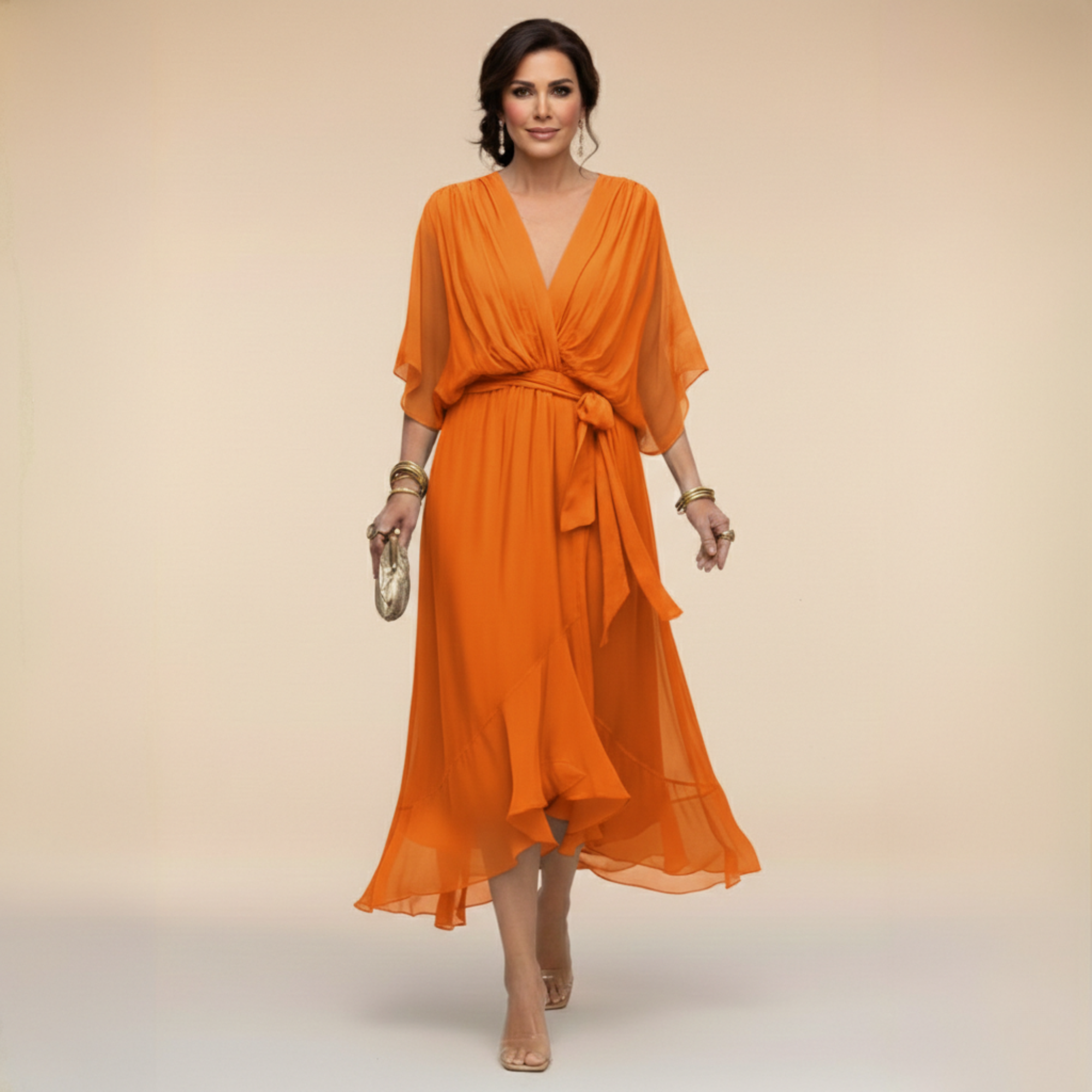 Monica | Elegancka sukienka z szyfonu z dekoltem w kształcie V