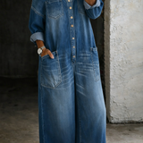 Florença - Kombinezon Denim z Odkrytymi Ramionami