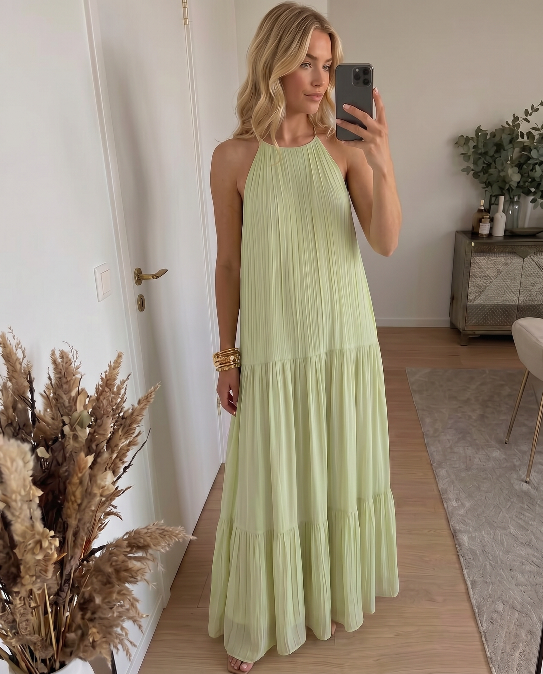 Liwia - Maxi Sukienka Boho Zielony Pistacjowy