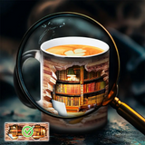 Magiczny ceramiczny termos z motywem bibliotecznej półki