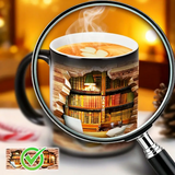 Magiczny ceramiczny termos z motywem bibliotecznej półki