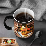 Magiczny ceramiczny termos z motywem bibliotecznej półki