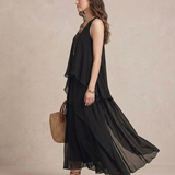 Nadia - Maxi sukienka Boho z warstwami szyfonu w czerni