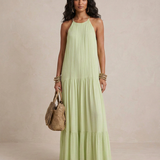 Liwia - Maxi Sukienka Boho Zielony Pistacjowy